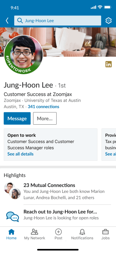 Sample LinkedIn profile