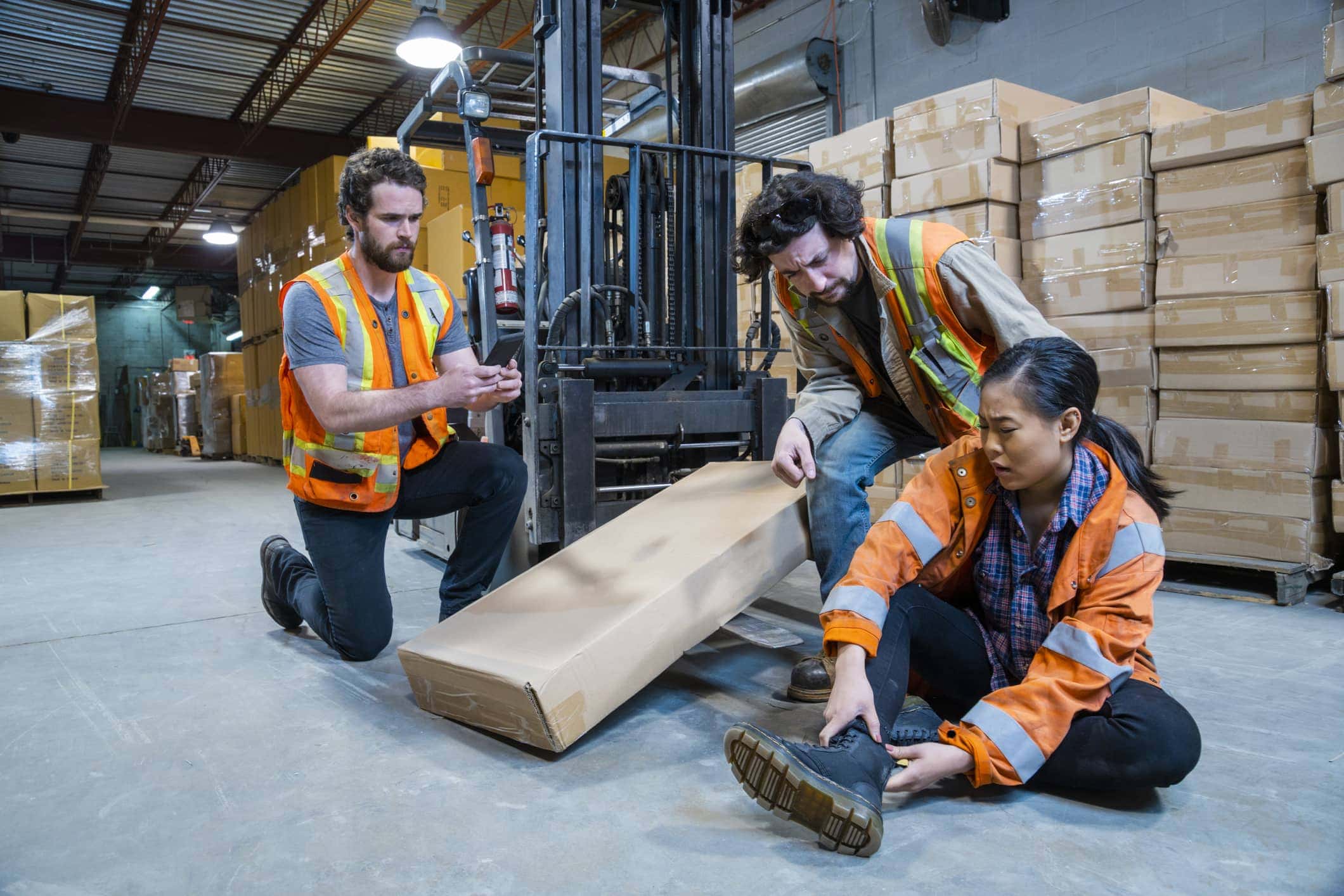 Worker injured falling or being struck by a forklift