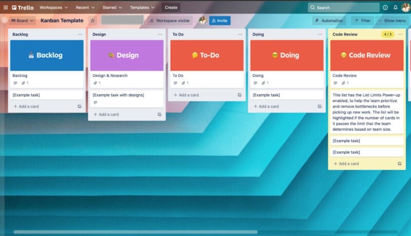 Trello dashboard