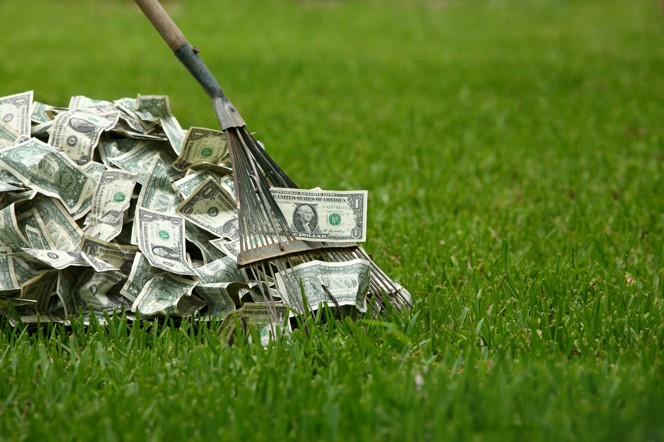 Raking up a pile of money from a yard